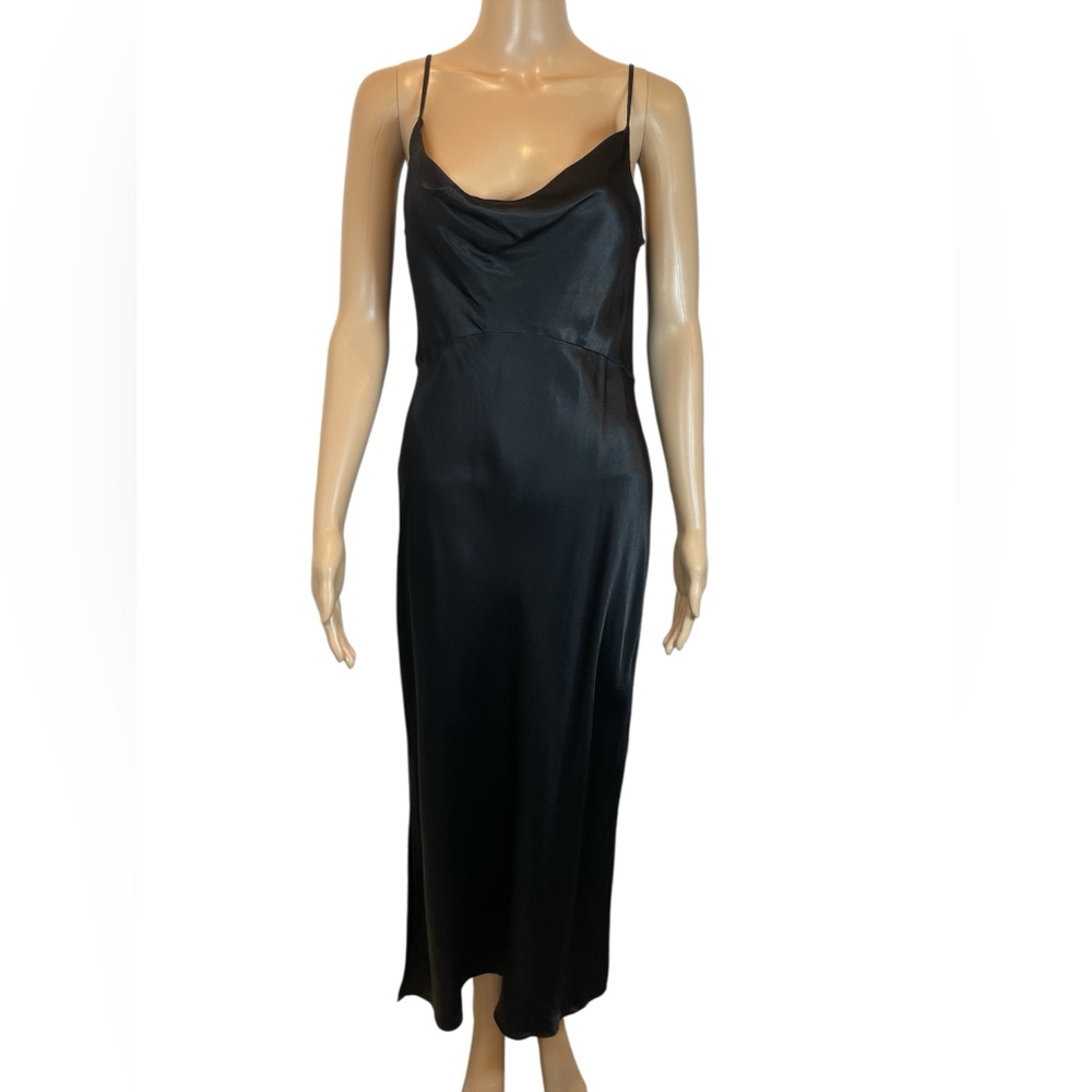 Anthropologie The Elyse Slip Sleek Black Satin Dress size S